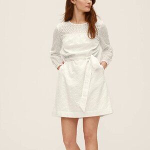 New! Gap Eyelet‎ Shift Dress Long Sleeve Round Neck Tie Belt Small $79.95 White